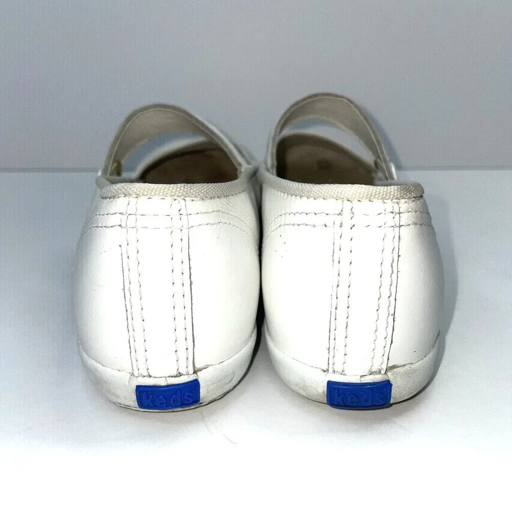 Girls' White Leather Mary Jane Keds Shoes W/ Embroidered Flowers– Size 13 Youth‎